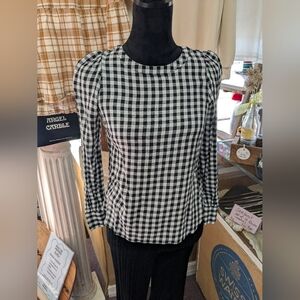 LOFT Black and White Gingham Blouse